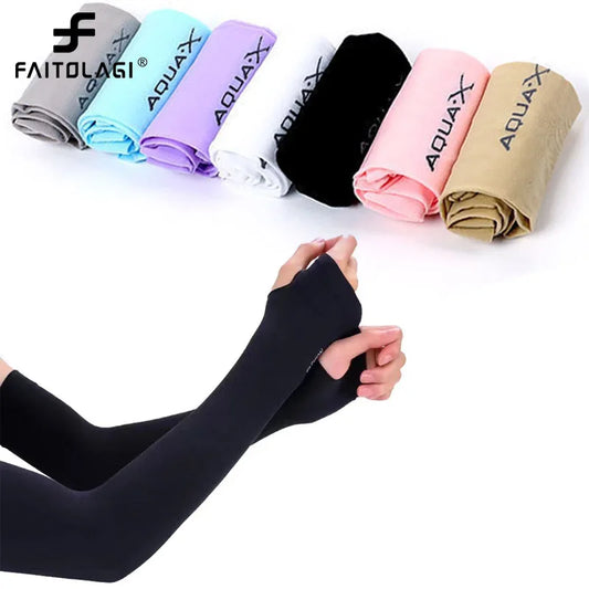 Summer Ice Silk Arm Sleeves Riding Sports Sunscreen Arm Cuff Sleeve Fishnet Fingerless Long Gloves Black Punk Rock Mesh Glove