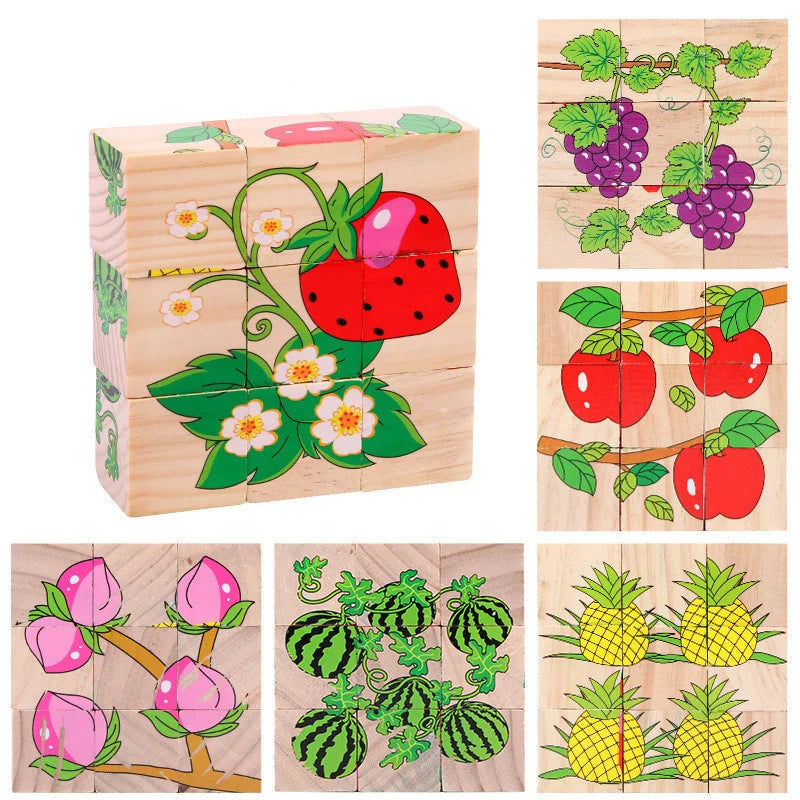 Baby Toys Wooden Blocks Six Side Cube Jigsaw Puzzles Game Animal Fruit Traffic Cognition Puzzle Montessori Educational Toys