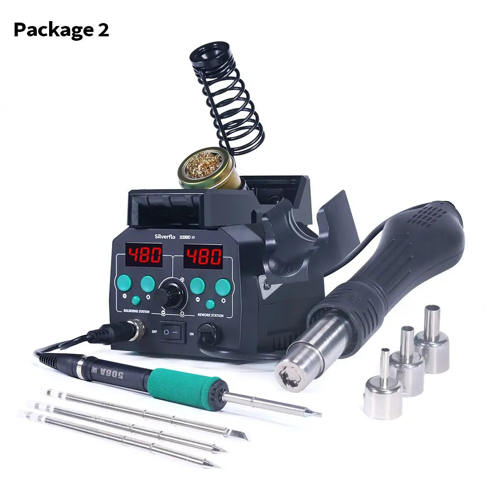 Silverflo 938BD-III Soldering Station Rapid Heating T12 Soldering Iron Hot Air Welding Station With Auto Sleep For SMD Rework