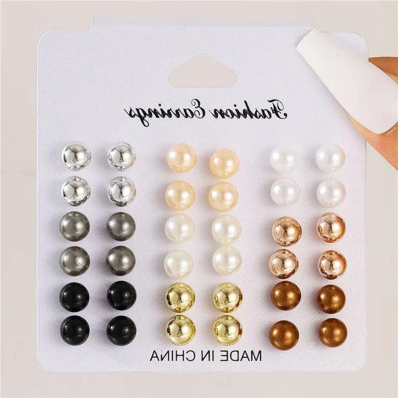 LETAPI 12 pairs/set Female Pearl Earrings Set For Women Bohemian Geometric Stud Earrings for Women Fashion Jewelry Gifts