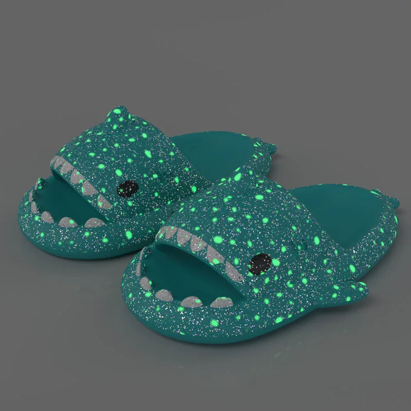 Halloween Pumpkin Night Light Shark Slippers Women Luminous Sandal Couple Home Non-slip Creative Slides Men Outside Flip Flops