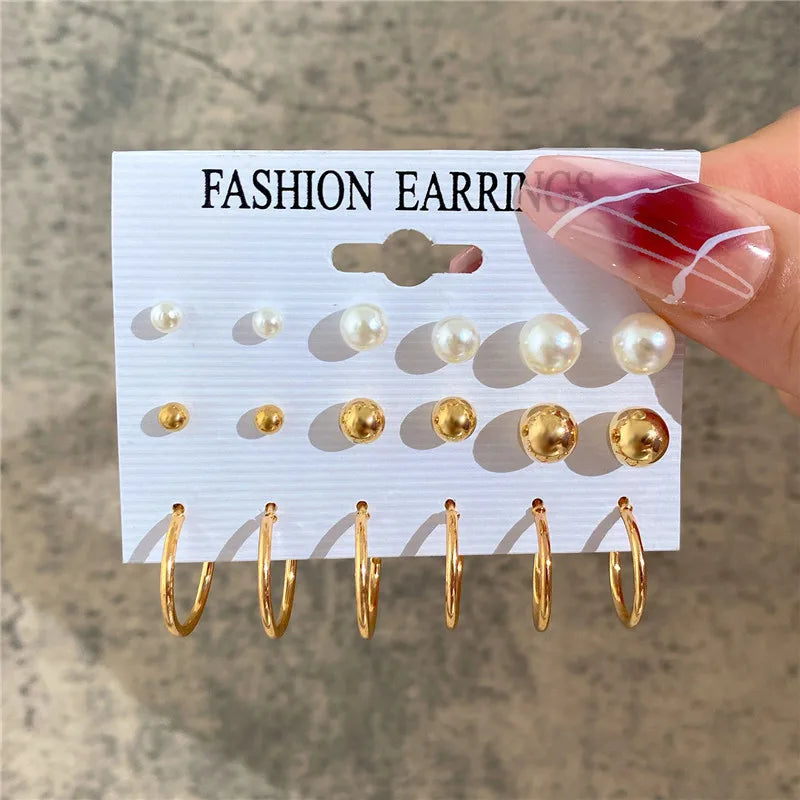LETAPI 12 pairs/set Female Pearl Earrings Set For Women Bohemian Geometric Stud Earrings for Women Fashion Jewelry Gifts