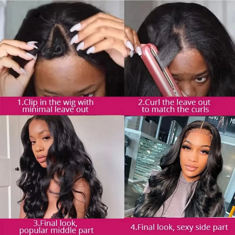 250% Body Wave V Part Wig No Leave Out No Glue Brazilian Remy U Part Human Hair Wave Wigs for Women 16-34 Inch on Clearance Sale