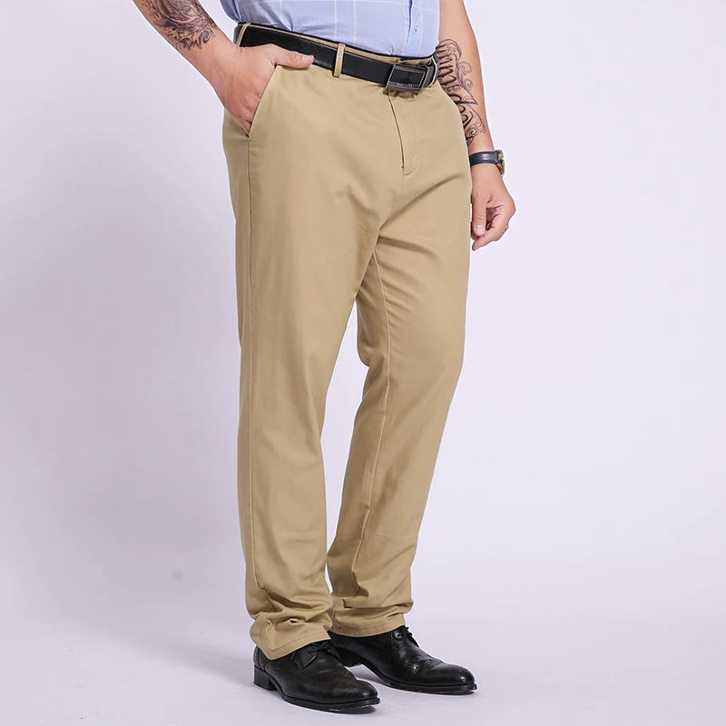 Plus Size 52 50 48 46 Breathable Casual Pants Men 100% Cotton Fabric Slim Chinos Male Business Straight Long Large Trousers