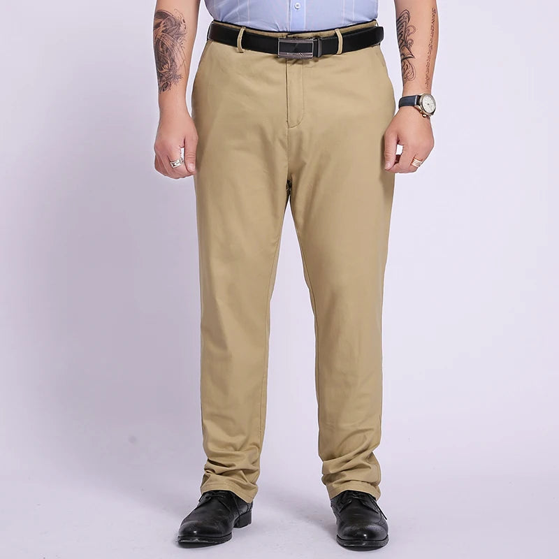 Plus Size 52 50 48 46 Breathable Casual Pants Men 100% Cotton Fabric Slim Chinos Male Business Straight Long Large Trousers