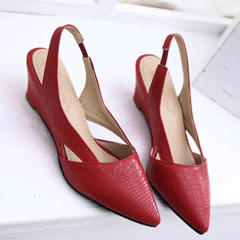 Sweet Casual Wedge Sandals Women Summer Shoes Solid Snake Cut-outs Ladies Mules Fashion Pointed Red White Party Wedding Shoes