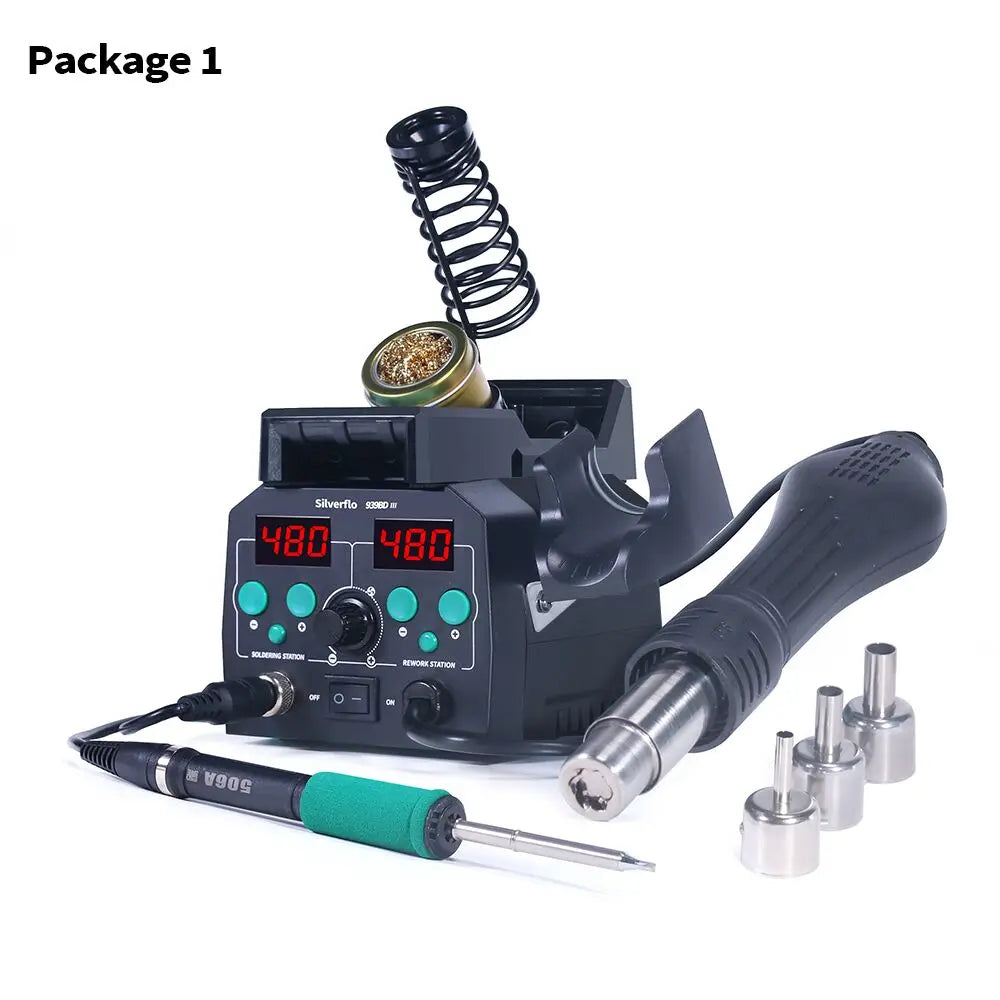 Silverflo 938BD-III Soldering Station Rapid Heating T12 Soldering Iron Hot Air Welding Station With Auto Sleep For SMD Rework