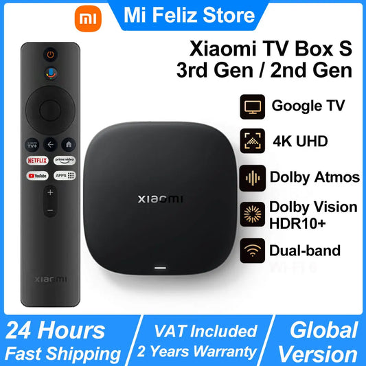 Xiaomi Mi TV Box S 3rd / 2nd Gen, Android Smart TV Box Media Player 4K UHD Google TV Dolby Vision HDR10+ Google Assistant BT5.2