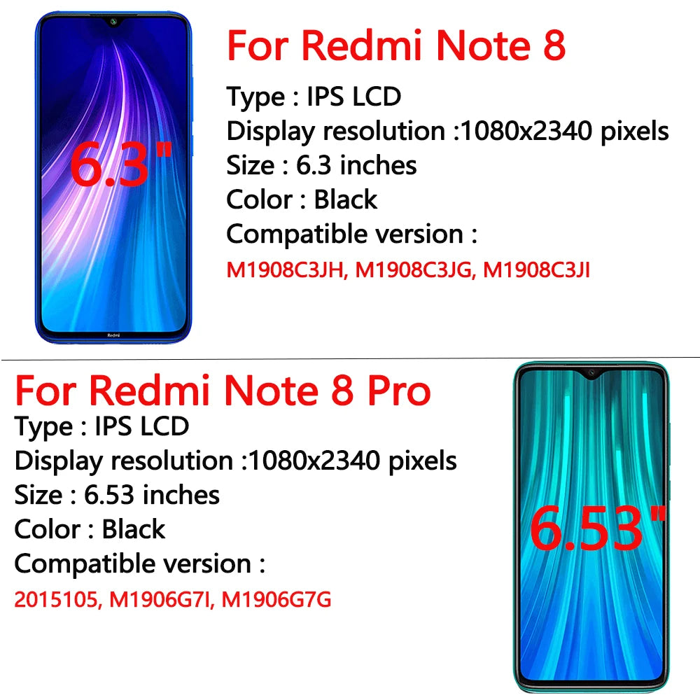 6.3" Display For Xiaomi Redmi Note 8 LCD Display Touch Screen Digitizer Assembly For Redmi Note 8 Pro LCD Display Parts