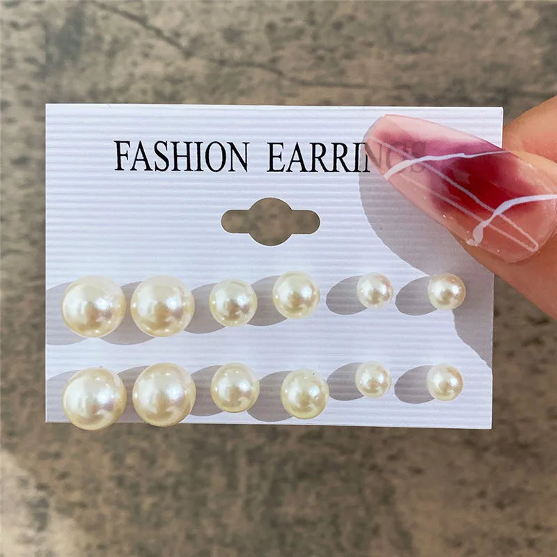 LETAPI 12 pairs/set Female Pearl Earrings Set For Women Bohemian Geometric Stud Earrings for Women Fashion Jewelry Gifts