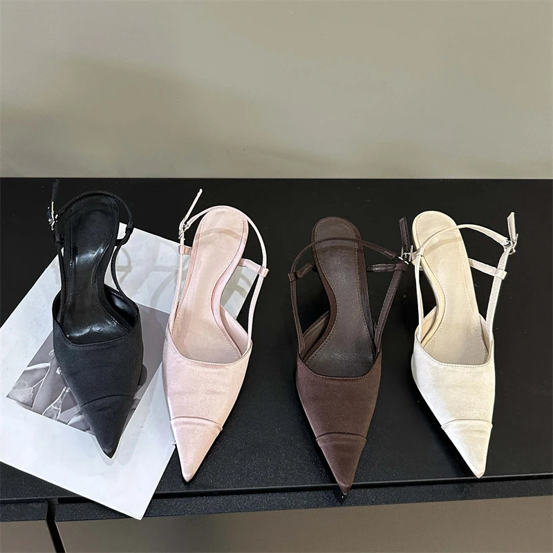 Eilyken Spring Buckle Strap Women Pumps Sandals Fashion Shallow Thin Heels Pointed Toe Slingback Mules Tacones Mujer