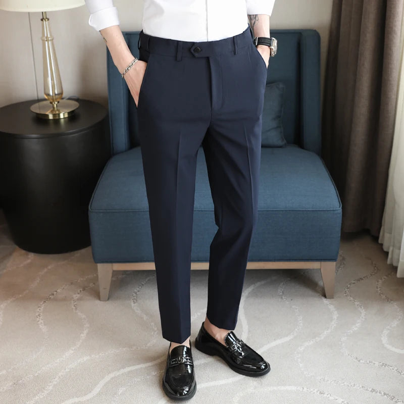 Men's Summer Pants Business Formal Wear Elastic Waist Suit Pants For Men Clothing 2024 Slim Fit Full Length Trousers Big Size 44
