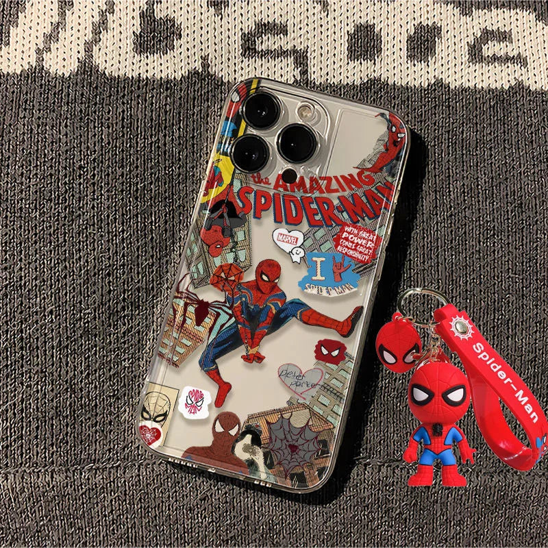 Spider Man Pendant Phone Case For iPhone 16 15 14 13 12 11 Pro Max 7 8 Plus XR XS Max Shockproof Lovely Anti Drop Cover Y2K