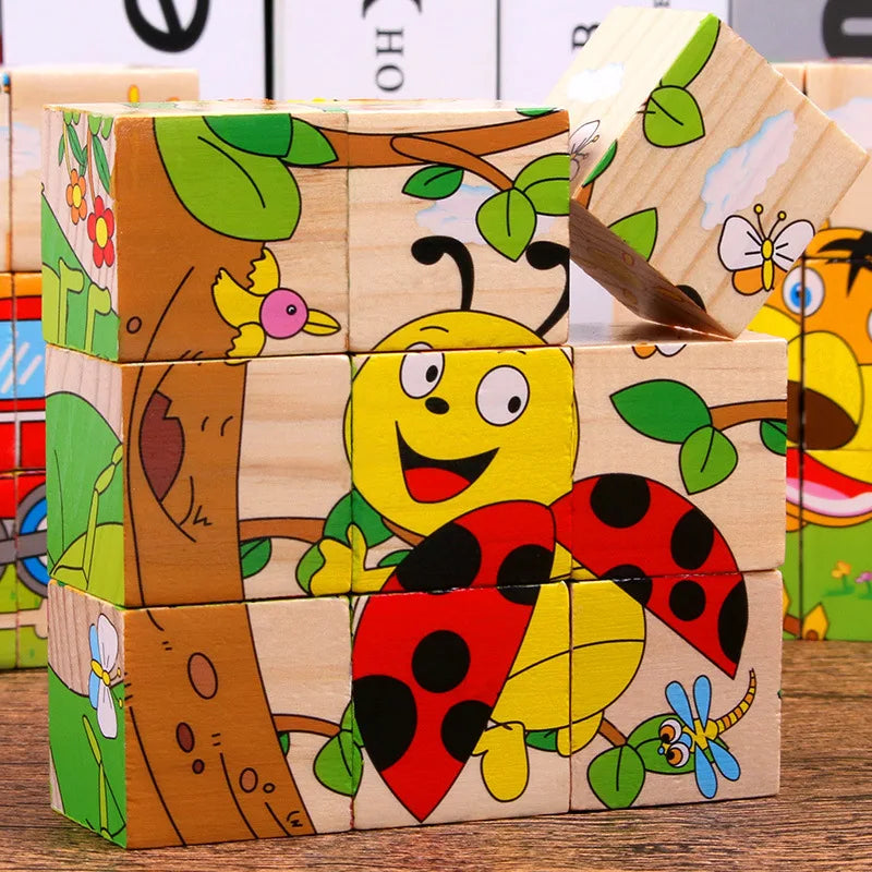 Baby Toys Wooden Blocks Six Side Cube Jigsaw Puzzles Game Animal Fruit Traffic Cognition Puzzle Montessori Educational Toys