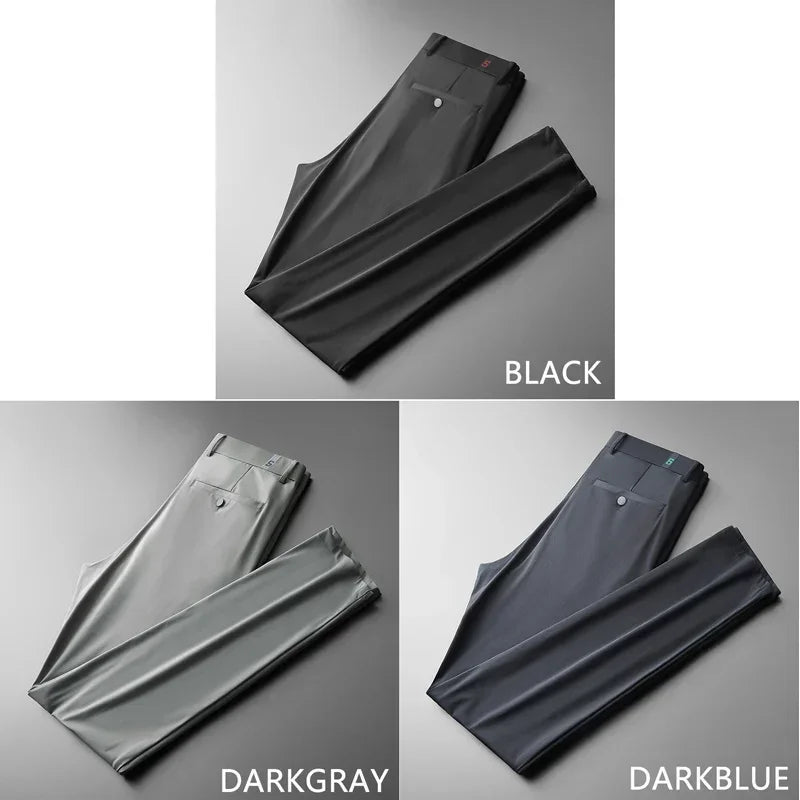 TFETTERS Brand Fashion Ice Silk Pant Men 2025 Spring and Summer Thin Breath Straight Casual Pants Comfortable Mid Loose Trousers