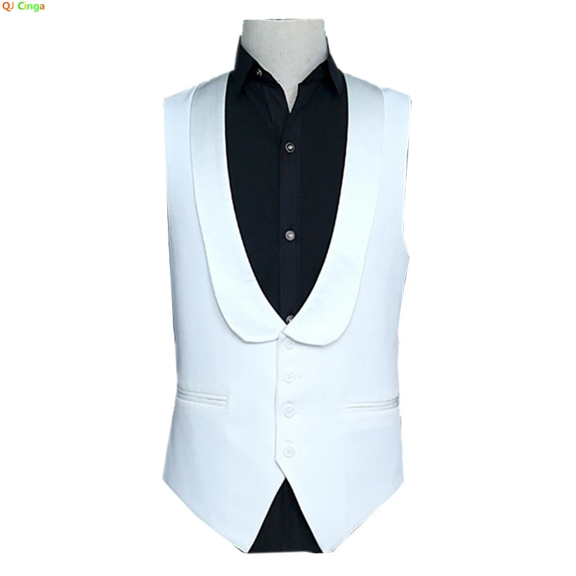 White Men's Sleeveless V-neck Vests, Single-breasted Fashion Slim Vest Men Wedding Party Waistcoat,Size M,L,XL,XXL,3XL,4XL