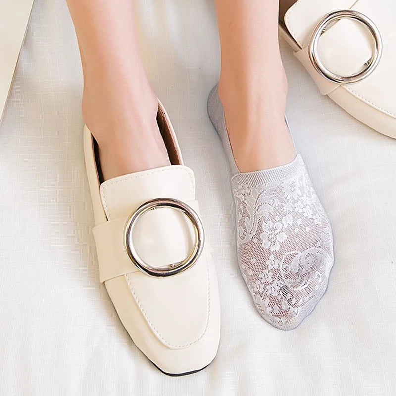 5 Pairs Fashion Women Girls Summer Socks Style Lace Flower Short Sock Antiskid Invisible Ankle Socks New 7 colors