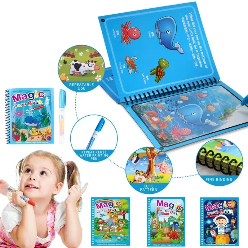Reusable Magic Water Coloring Book Drawing Book for Kids Toddler Painting Book Montessori Educational Learning Toys