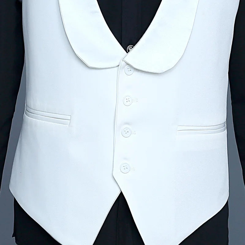 White Men's Sleeveless V-neck Vests, Single-breasted Fashion Slim Vest Men Wedding Party Waistcoat,Size M,L,XL,XXL,3XL,4XL