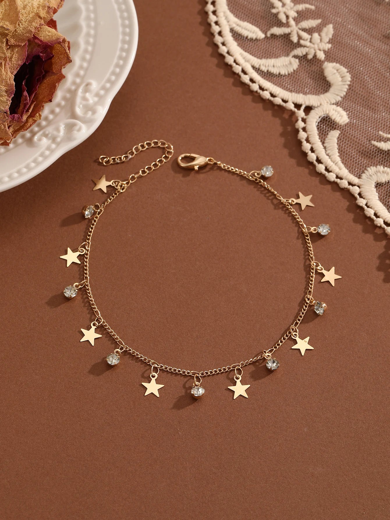 QIAMNI Summer Bohemia Crystal Cubic Zirconia Anklet For Women Girls Ankle Bracelet Leg Chain Beach Party Travel Foot Jewelry