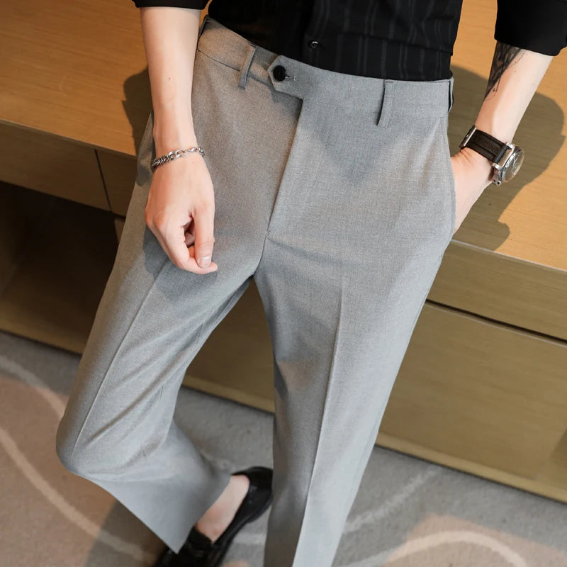 Men's Summer Pants Business Formal Wear Elastic Waist Suit Pants For Men Clothing 2024 Slim Fit Full Length Trousers Big Size 44
