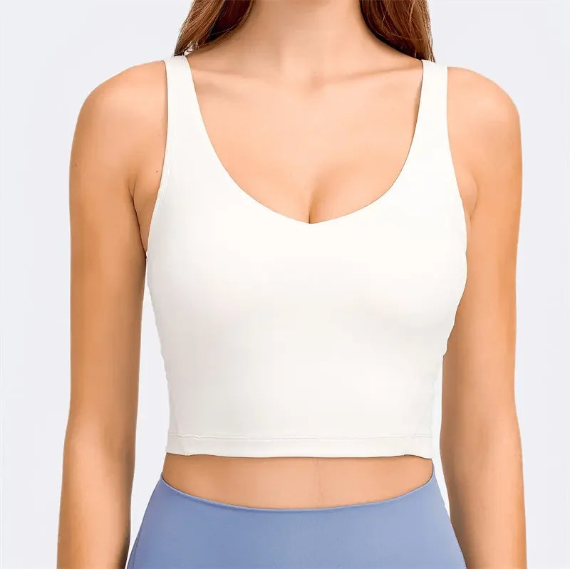 Nepoagym PASSION Tank Top with Shelf Built In Bra Crop Top with Removable Padding Longline Sports Bra for Yoga Gym