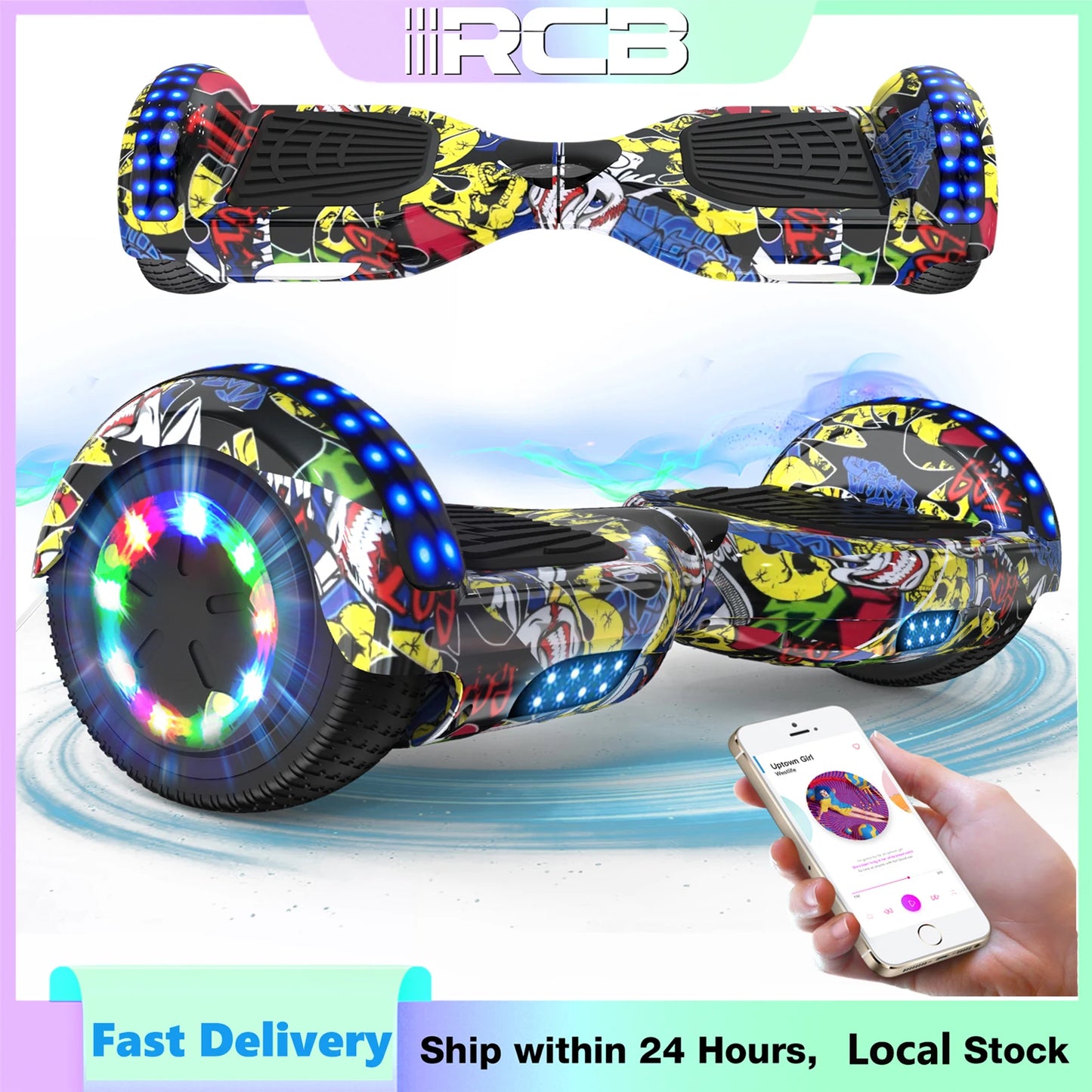 RCB Hoverboard, 6.5 Inch Two Wheel Hoverboard with Bluetooth Speaker with LED Light, Hoverboard Great Gift for Kids and Adults