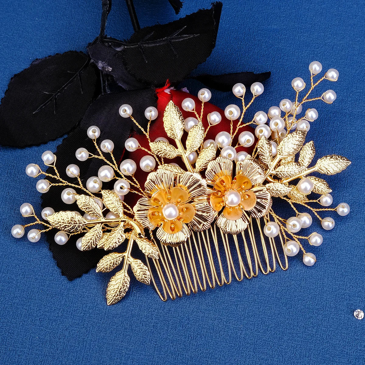 Bride Wedding Hair Combs Gold/Silver Color Alloy Flower Hairpin Clips for Women Birthday Party Headpiece Bridesmaid Hair Jewelry