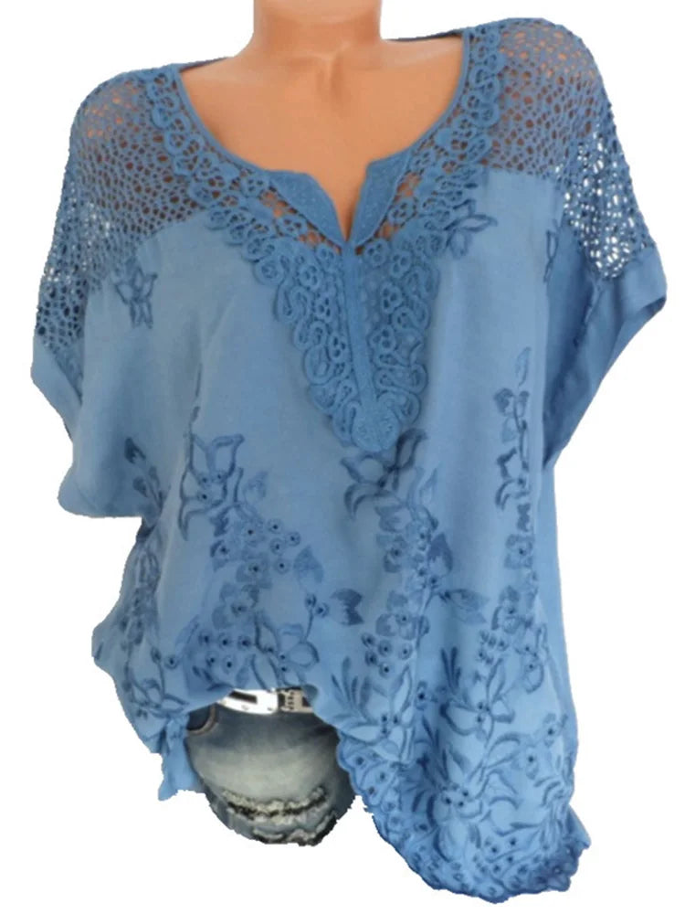 Loose Short-Sleeved Lace Women Blouses