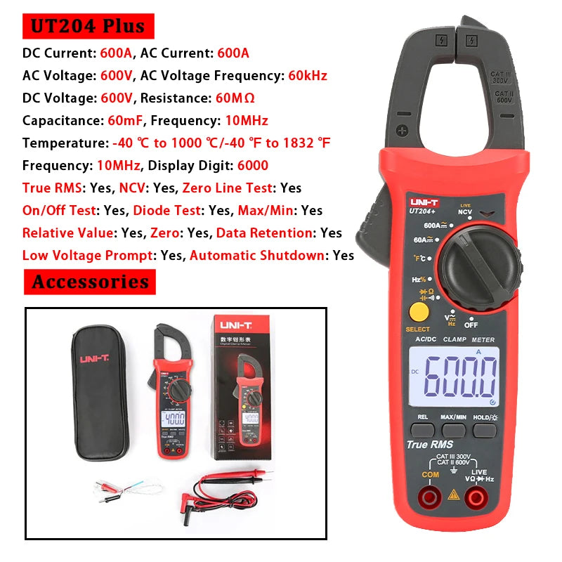 UNI-T UT210E UT202A UT204 Plus Clamp Meter AC/DC Digital Voltmeter Ammeter Pliers Multimeter Professional Electrical Multitester