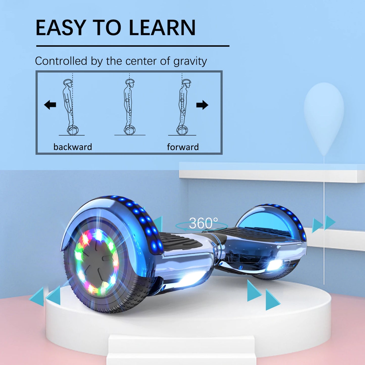 RCB Hoverboard, 6.5 Inch Two Wheel Hoverboard with Bluetooth Speaker with LED Light, Hoverboard Great Gift for Kids and Adults