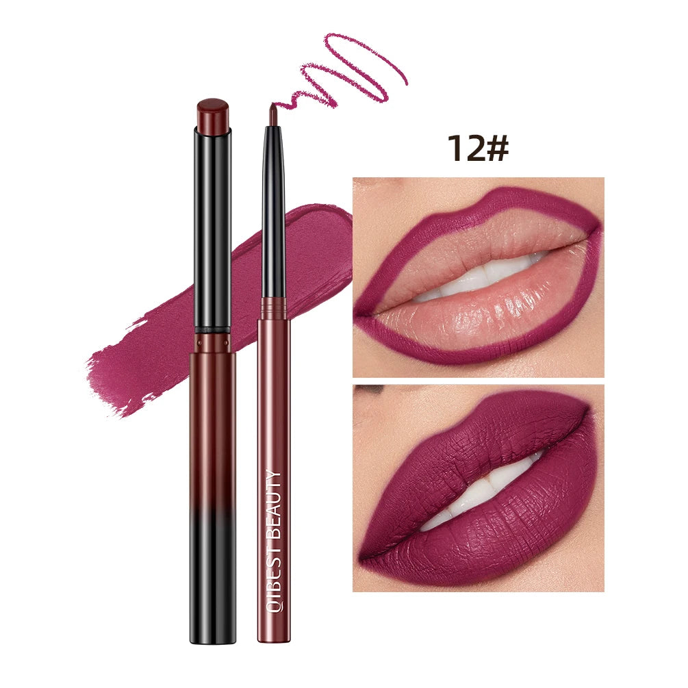 QIBEST Lipstick Pencil Waterproof Sexy Red Nude Purple Matte Tint Lipstick Lasting Lip liner Pen Longlasting Makeup Cosmetics