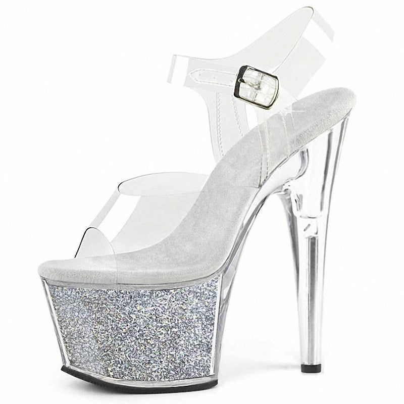 Exotic Elegant Sexy Fetish Flash 17cm Crossdresser Stripper Heels Bride Catwalk Platform Sandals Peep Toe 7Inch Women's Shoes