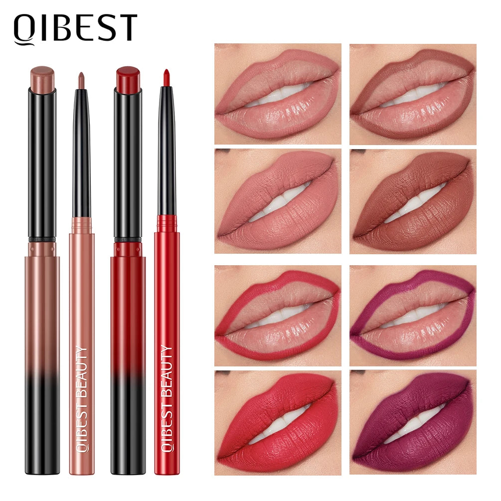 QIBEST Matte Nude Lipstick Pen Lipliner Pencil Set
