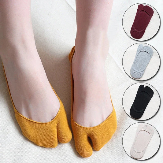Women Two Finger Socks Summer Thin Non-slip Invisible Low Cut Boat Sock Solid Breathable Cotton Tabi Socks Comfortable