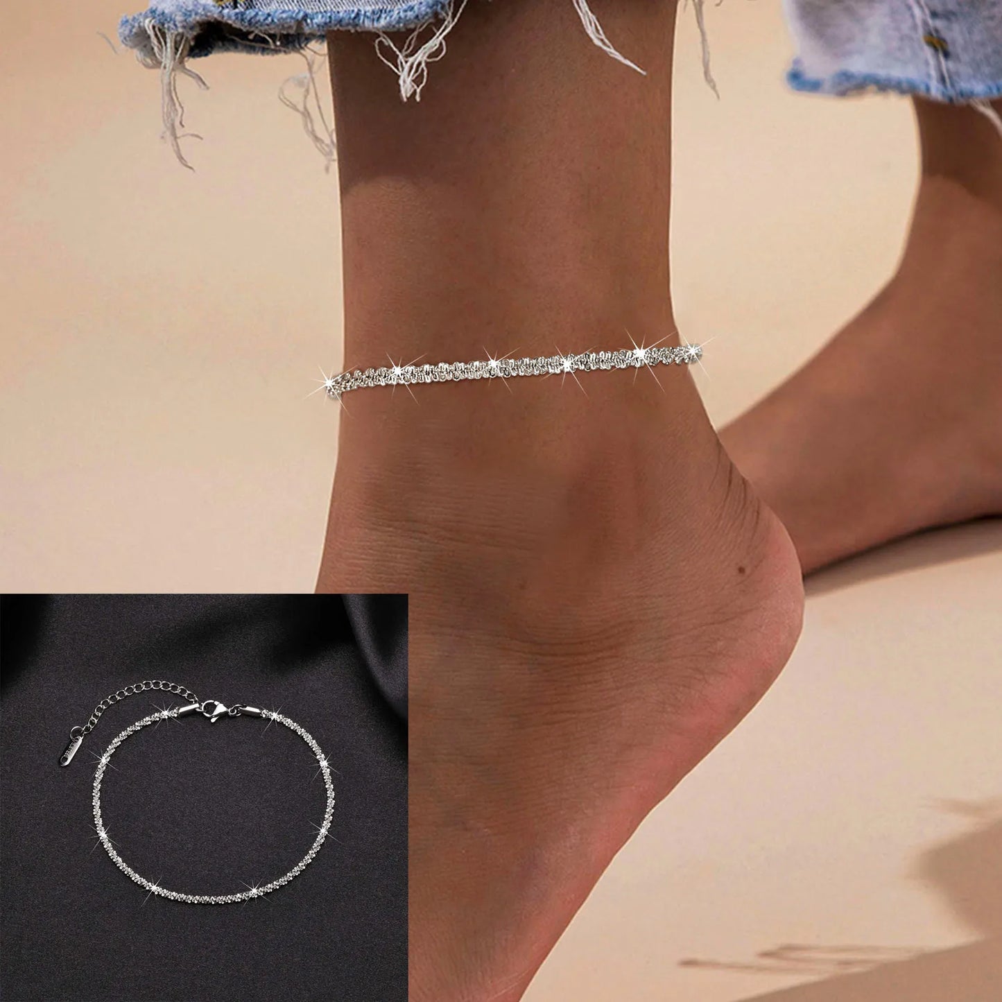 Snake Chain Anklet for Women Girls Adjustable Summer Beach Chain Anklet Bracelet Mother's Day Gifts Stainless Steel Not Allergic