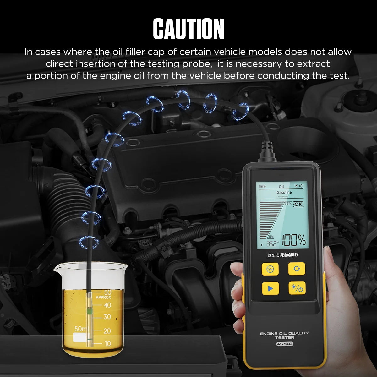 AUTOOL AS503 Engine Oil Tester with Digital Display for Auto Check Gasolin e & Diesel Car Engine POA Oil Quality Repair Tools