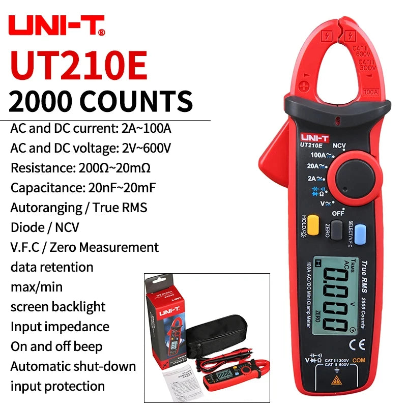 UNI-T UT210E UT202A UT204 Plus Clamp Meter AC/DC Digital Voltmeter Ammeter Pliers Multimeter Professional Electrical Multitester