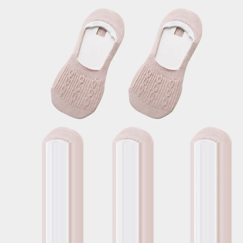 5 Pairs Women Cotton Low Cut Socks Solid Snowflake Softable Summer Silicone Non-slip Deep Mouth Prevent Heel Loss Slipper Socks