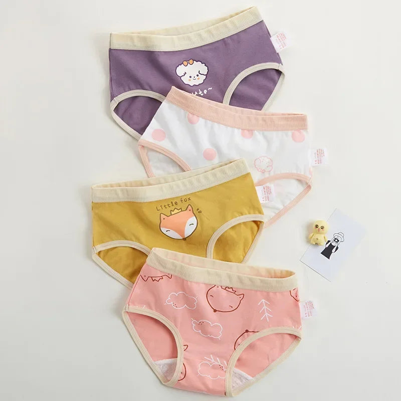 4PCS Girls Cotton Panties Summer Kid Thin Breathable Cartoon Briefs 2+y Young Children Underwears Toddler Antibacterial Knickers