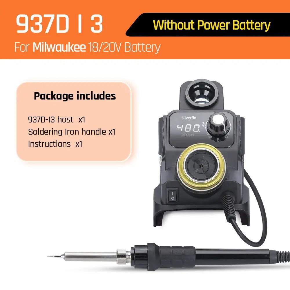 Silverflo 937DI Cordless Soldering Station Portable Soldering Station with Sleep Mode for DEWALT/Milwaukee/MAKITA/Battery 18/20V