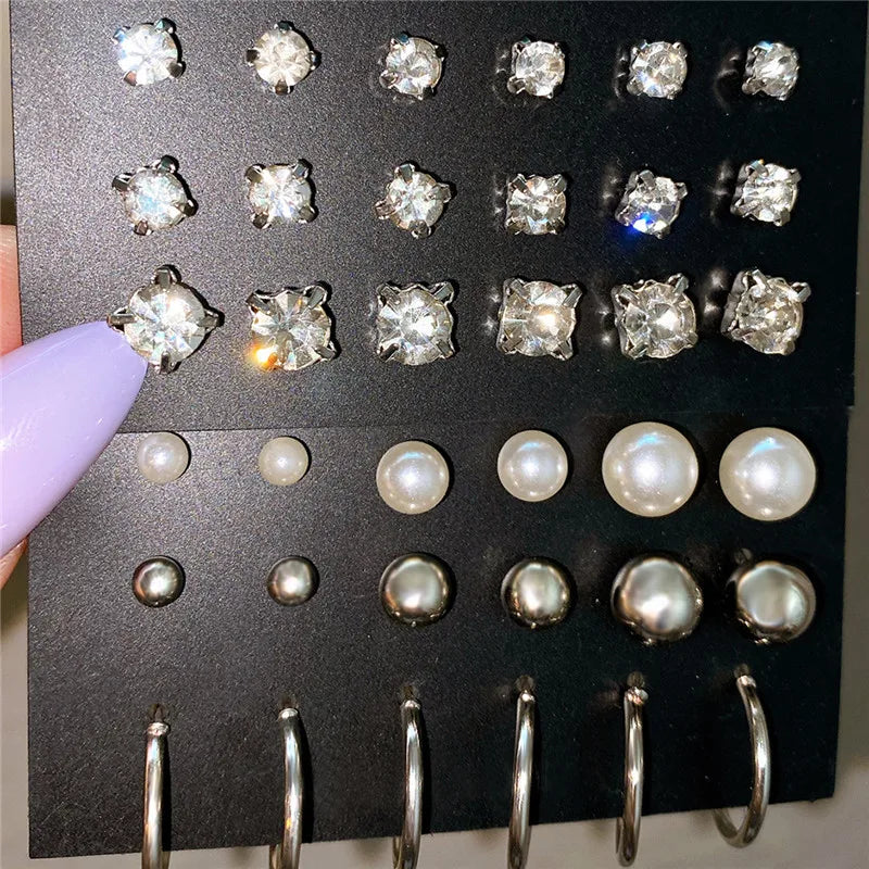 LETAPI 12 pairs/set Female Pearl Earrings Set For Women Bohemian Geometric Stud Earrings for Women Fashion Jewelry Gifts