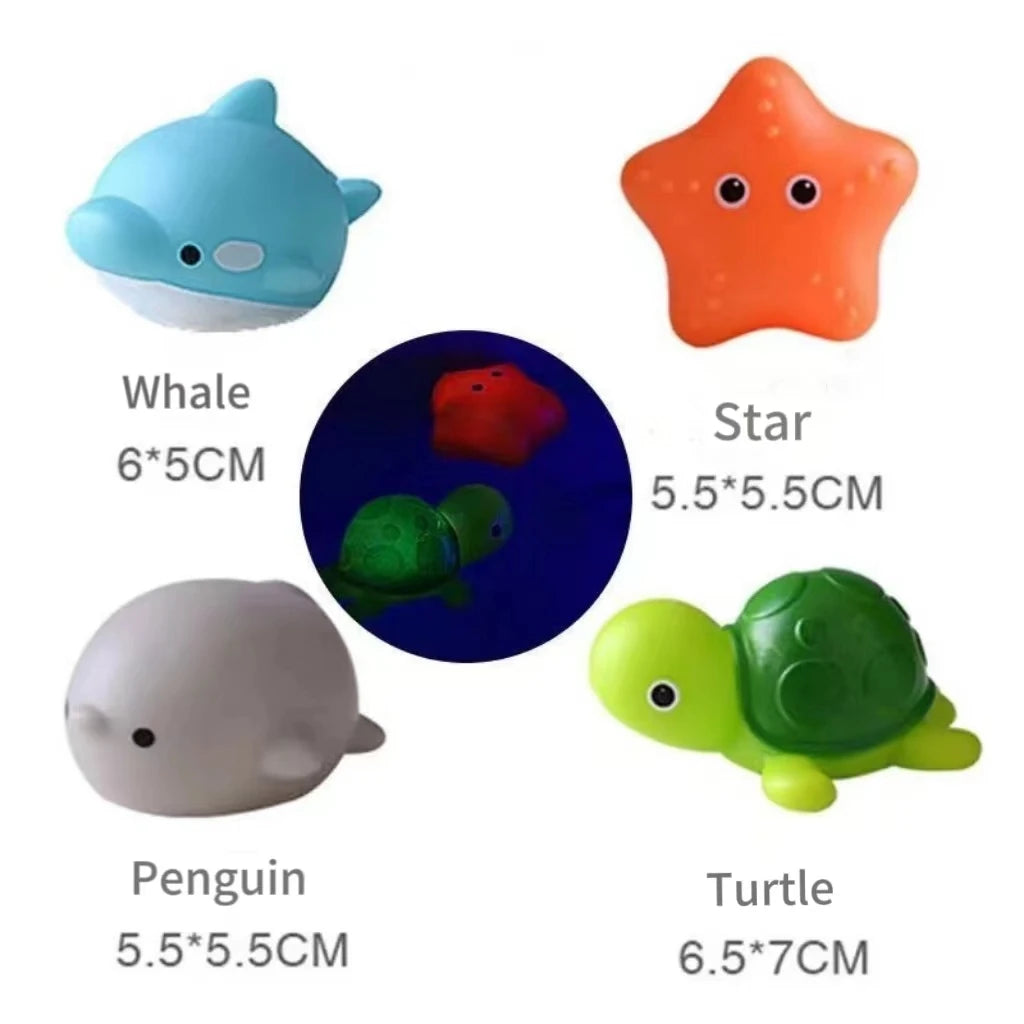 Pool Party Glowing Toys Bath Time Funny Bathtub Toy Water Sensor Luminous LED Ocean Animal Water Floating Toy For Baby Infant