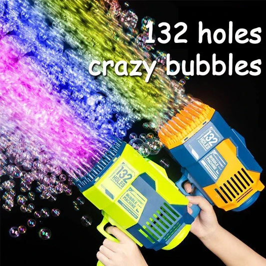 132 Holes Bubble Gun Rocket Bubbles Machine Gun Shape Automatic Bazooka Bubble Blower with Light Summer Toys for Children Gift
