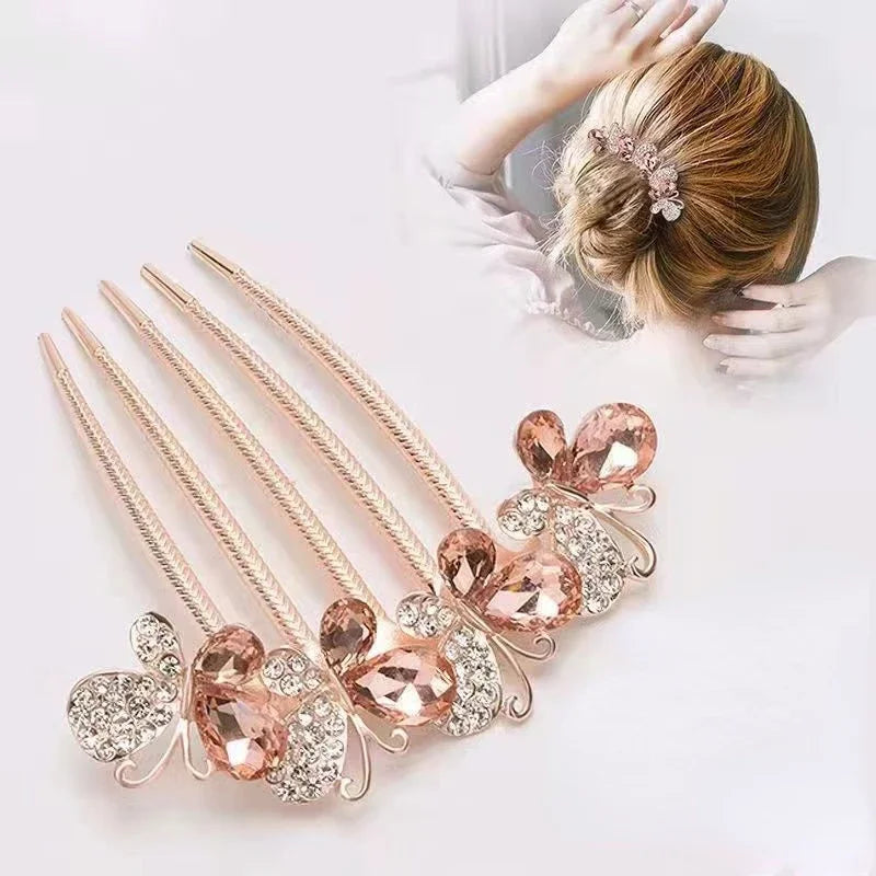 Fashion Zircon Butterfly Five Toothed Hairpin Bride Hair Accessories for Women Retro Luxury Alloy Hair Comb Mom's Headwear Gift