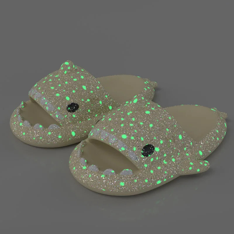 Halloween Pumpkin Night Light Shark Slippers Women Luminous Sandal Couple Home Non-slip Creative Slides Men Outside Flip Flops