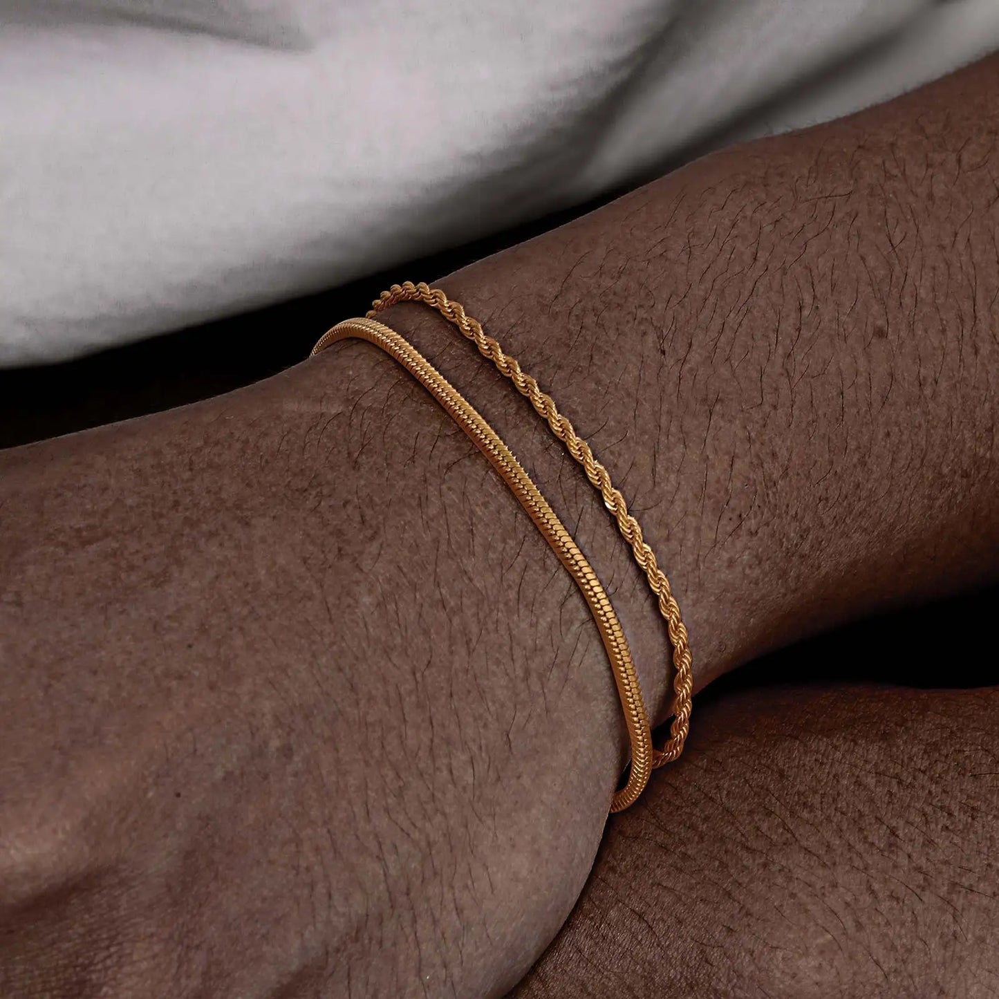 Vnox 2pcs/ Set Mens Chain Bracelets, 16cm-21cm Adjustable Twisted Rope Chain Bracelet, 21cm-24cm Steel Snake Links Bracelet