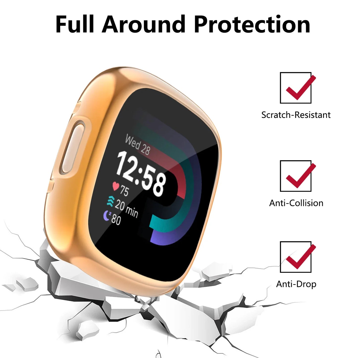 Full Cover Watch Case for Fitbit Versa 2/Versa 3/Versa 4 Screen Protector Case Bumper Cover for Fitbit Sense 2/Sense Protective