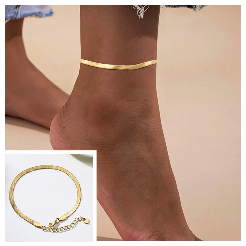 Snake Chain Anklet for Women Girls Adjustable Summer Beach Chain Anklet Bracelet Mother's Day Gifts Stainless Steel Not Allergic