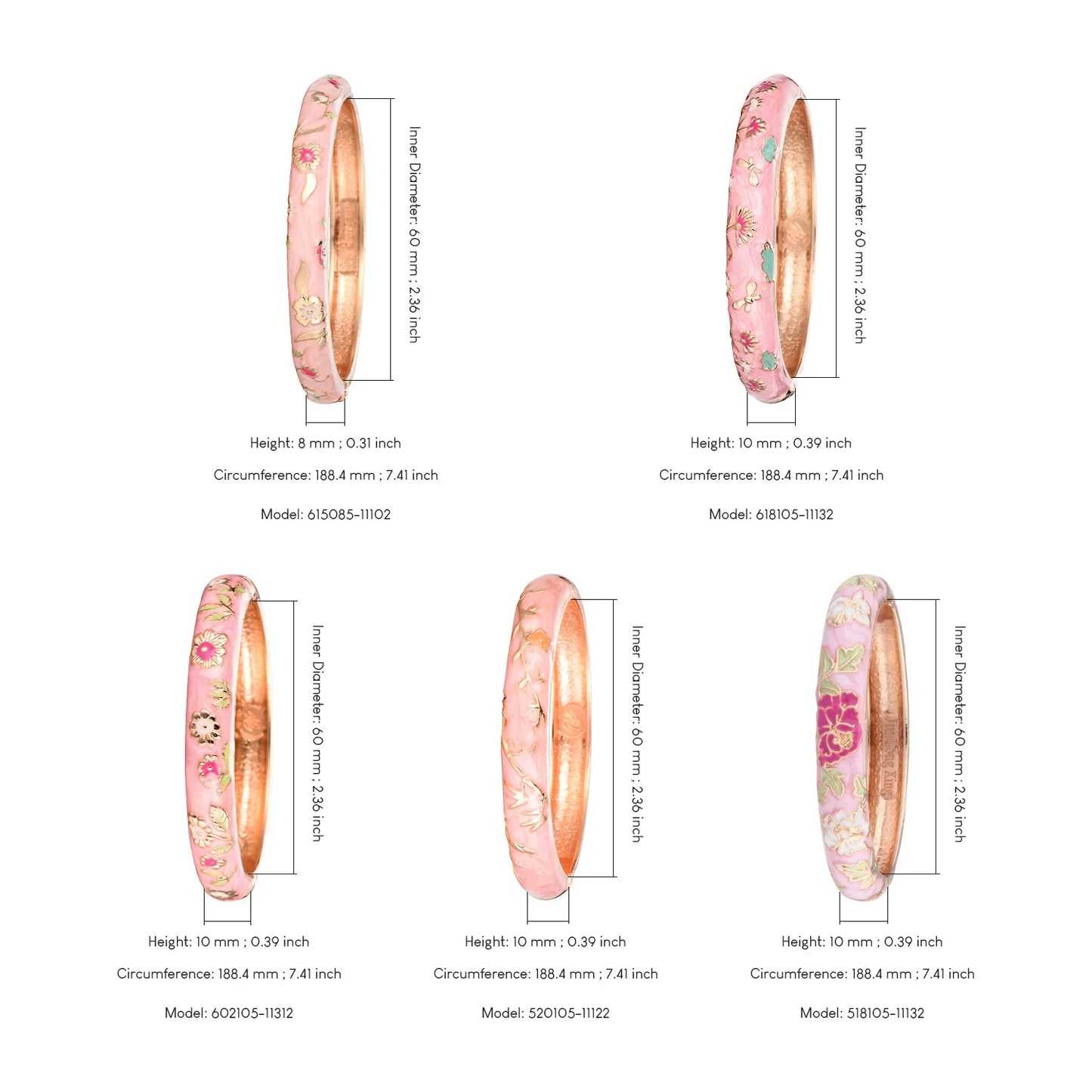 Women's Bracelets Set Bangle On Hand Hinge Enamel Cloisonne Bangles For Women Pink Vintage Birthday Gift For Mother